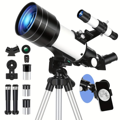 Monocular Telescope 150X with 3 Eyepieces, 70mm Aperture & Tripod – Portable Astronomical Refractor with Phone Holder & Barlow Lens