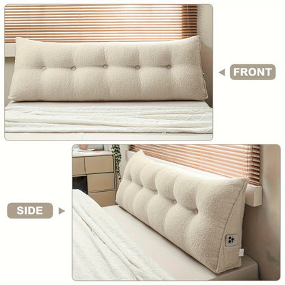 Bed Wedge Pillow Headboard Pillow with Side Pockets Removable Cover Teddy Velvet Reading Pillow Twin Queen King
