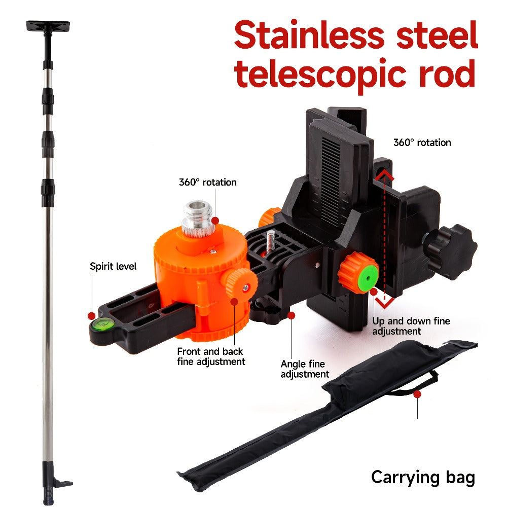 Telescoping Laser Level Pole 15.4ft / 4.7m – Adjustable Extension Rod with 1/4"-20 & 5/8"-11 Thread Mount for Rotary and Line Lasers