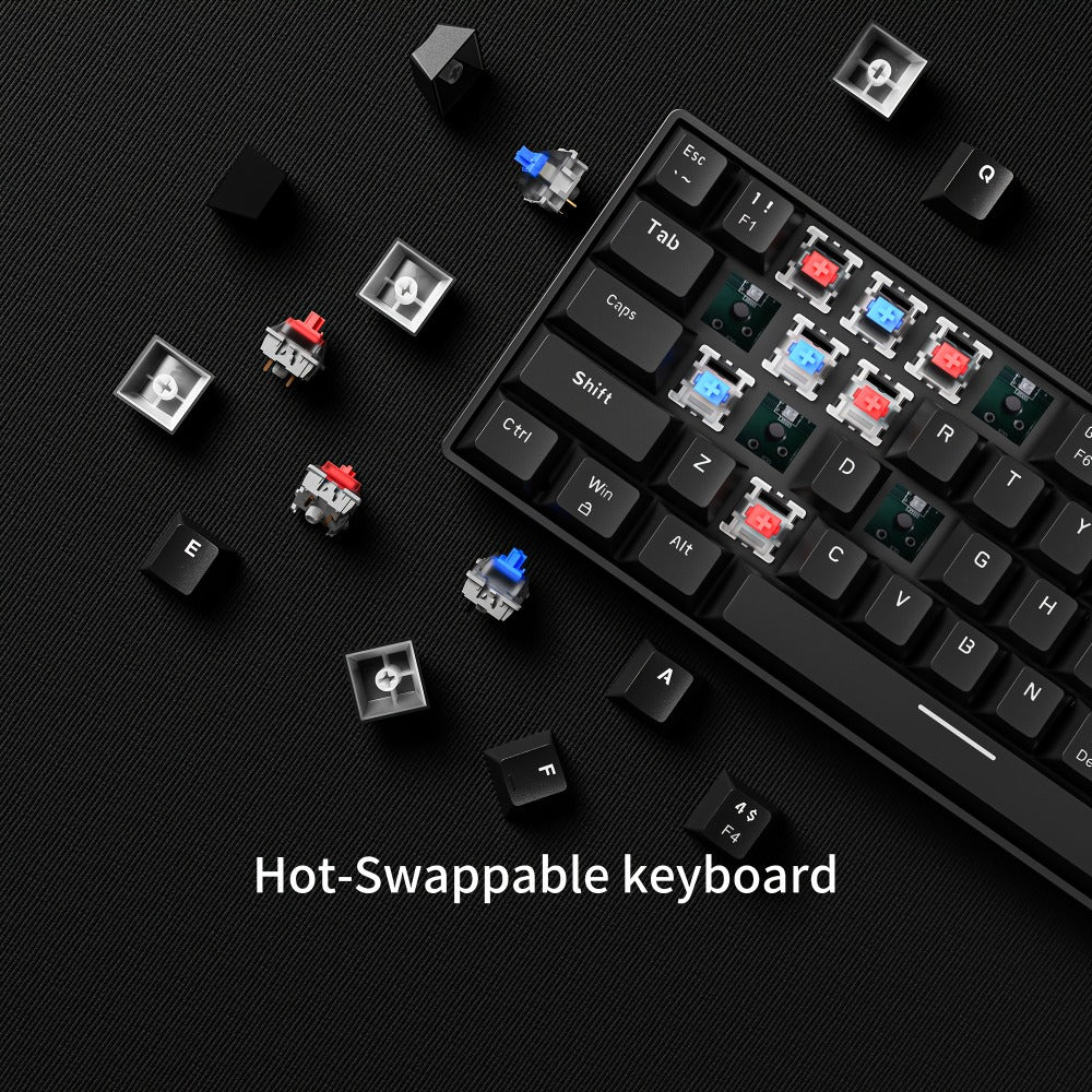 Mechanical Keyboard 61-Key Wired Hot-Swap Layout with Red or Blue Switches, RGB Backlighting and Six Color Options