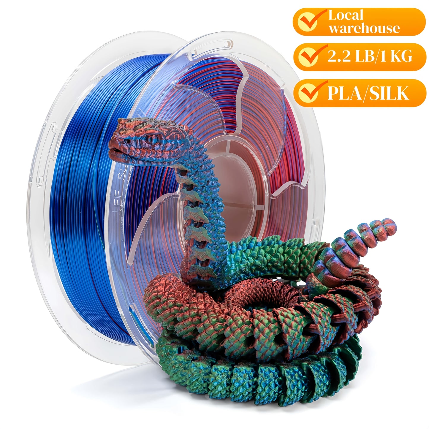 3D Printer Filament Airok Silk PLA 1.75mm 1kg Spool with Ten Glossy Solid, Dual-Color and Rainbow Options