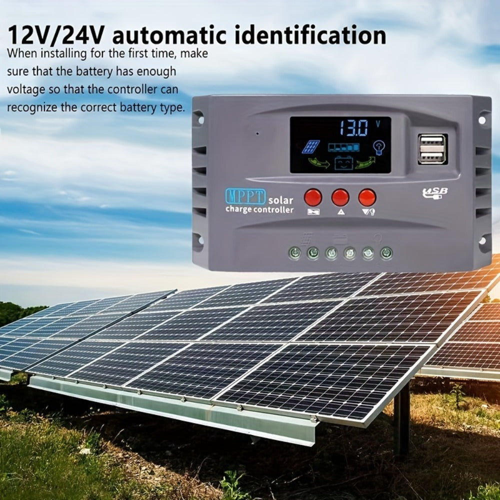 MPPT Solar Charge Controller 12V 24V – 150A/200A Auto-Tracking Solar Panel Regulator with LCD Display, Dual USB Port