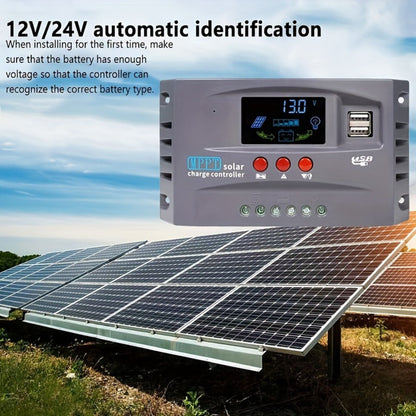 MPPT Solar Charge Controller 12V 24V – 150A/200A Auto-Tracking Solar Panel Regulator with LCD Display, Dual USB Port
