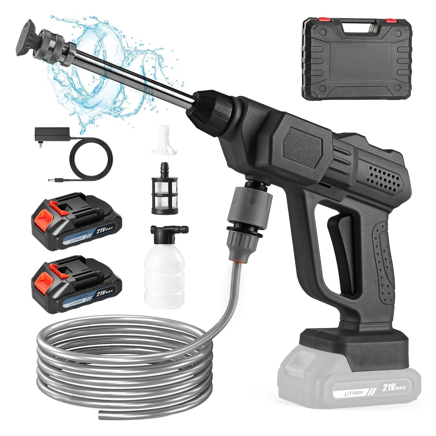 Car Pressure Washer with 500 PSI Listing, 6-in-1 Spray Nozzle, 5m Hose and One or Two Batteries