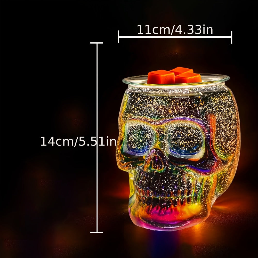 3D Glass Skull Electric Wax Melter Warmer – USB Powered PTC Aromatic Wax Burner for Home Decor, Halloween Christmas Holiday Gift