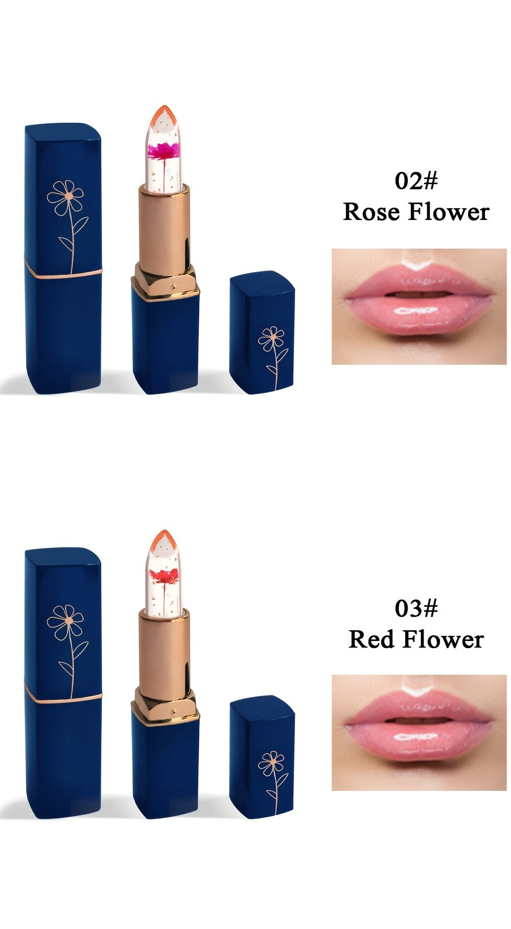 Flower Shaped pH Lip Balm Set 6pcs Individually Wrapped – Color Changing Transparent to Pink Tint, 6 Flavors Deep Moisturizing