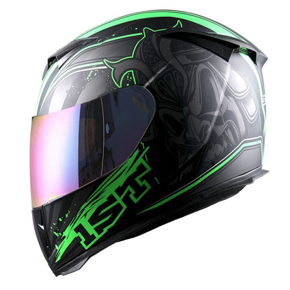 Motorcycle Helmet Full-Face Shell with Tinted and Spare Clear Shields, Quick-Release Buckle, Nine Styles and S-XL Sizes