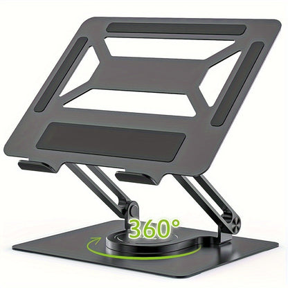 Rotating Laptop Stand with 360-Degree Swivel Base, Foldable Metal Riser in Silver or Black