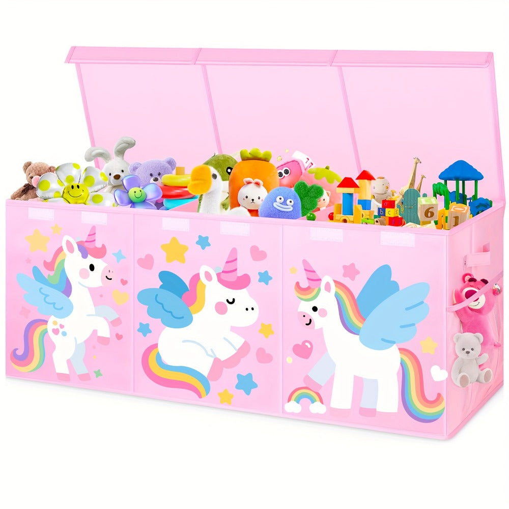 Kids Collapsible Storage Box with Lid Large Toy Chest Bin Organizer Durable Cardboard Flip for Entryways, Bedrooms and Living Spaces