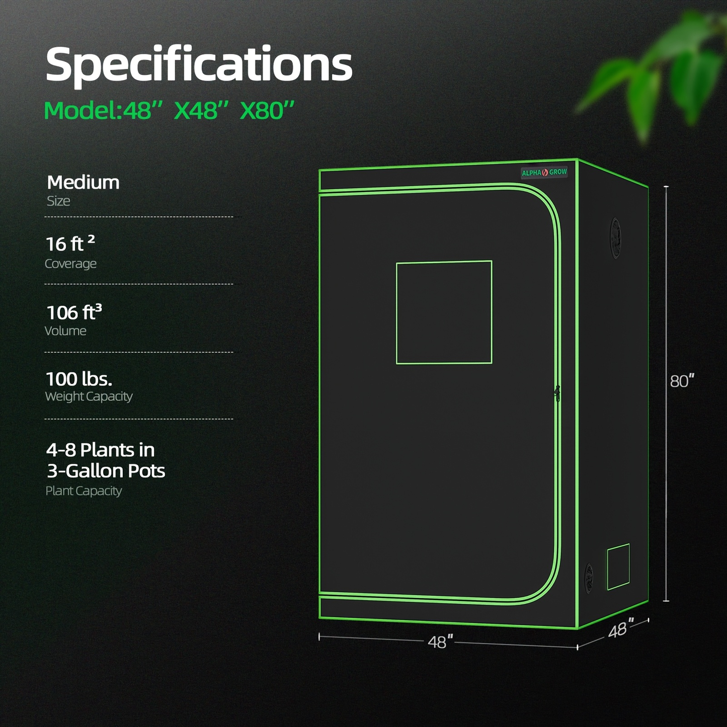 ALPHAGROW Grow Tent Greenhouse Portable 2X2/3X3/4X2/4X4 Ft High Reflective 1680D Mylar Canvas for Garden, Patio and Yard Use