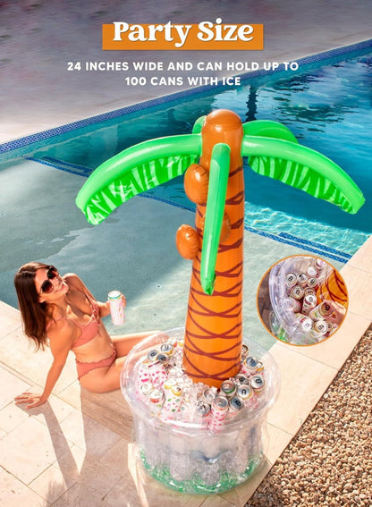 5FT Inflatable Palm Tree Drink Cooler, Tropical Beverage Ice Bucket for Luau Hawaiian Pool Party Decorations