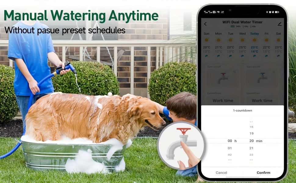 WiFi Sprinkler Timer Smart 2-Zone Irrigation System with App & Alexa Voice Control, for Garden, Lawn and Yard Watering