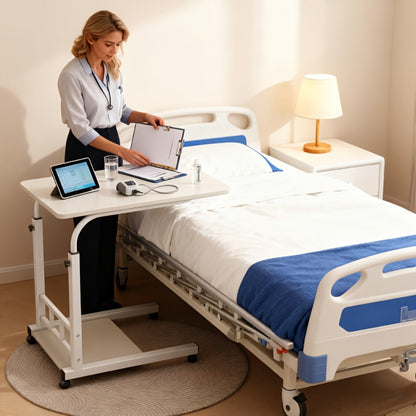 Bedside Table with Wheels Adjustable Height – Multi-Style Nursing Care Table for Elderly & Patients | Single & 3-Tier Rolling Overbed Dining