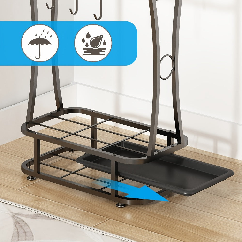 Metal Umbrella Stand with Drip Tray – 4-Tier Freestanding Umbrella Holder, Sleek Polished Finish, Space-Saving Entryway Storage for Home