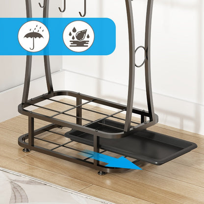 Metal Umbrella Stand with Drip Tray – 4-Tier Freestanding Umbrella Holder, Sleek Polished Finish, Space-Saving Entryway Storage for Home