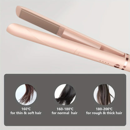 Wireless Hair Straightener and Curling Iron 2-in-1 Ceramic Cordless Hair Styler USB-C for Home, Travel and Salon Hair Styling