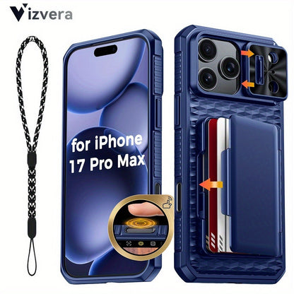 iPhone 17 Pro Max Wallet Case with Lanyard, 4-5 Card Holder, Sliding Lens Cover & Camera Control Button – Premium Protective Wallet Phone