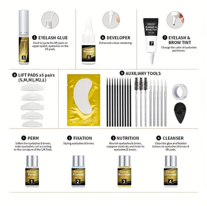 Lash Lift Kit & Brow Lamination Tint Set, 2-in-1 Eyelash Perm & Eyebrow Lamination with Black Brown Tint Dye