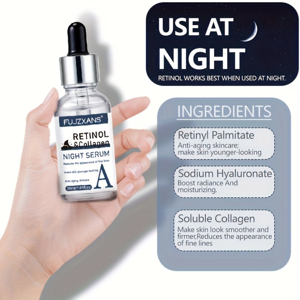 Vitamin C Retinol Hyaluronic Acid Serum Set, 3-Piece Day & Night Dropper Kit with Collagen & Glycerol