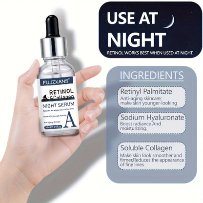 Vitamin C Retinol Hyaluronic Acid Serum Set, 3-Piece Day & Night Dropper Kit with Collagen & Glycerol