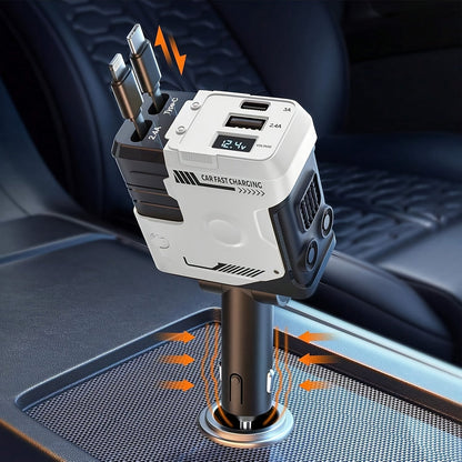 120W Fast Car Charger 4-in-1 with Retractable PD 3.0 Type-C Cable & Multi-Port USB Adapter