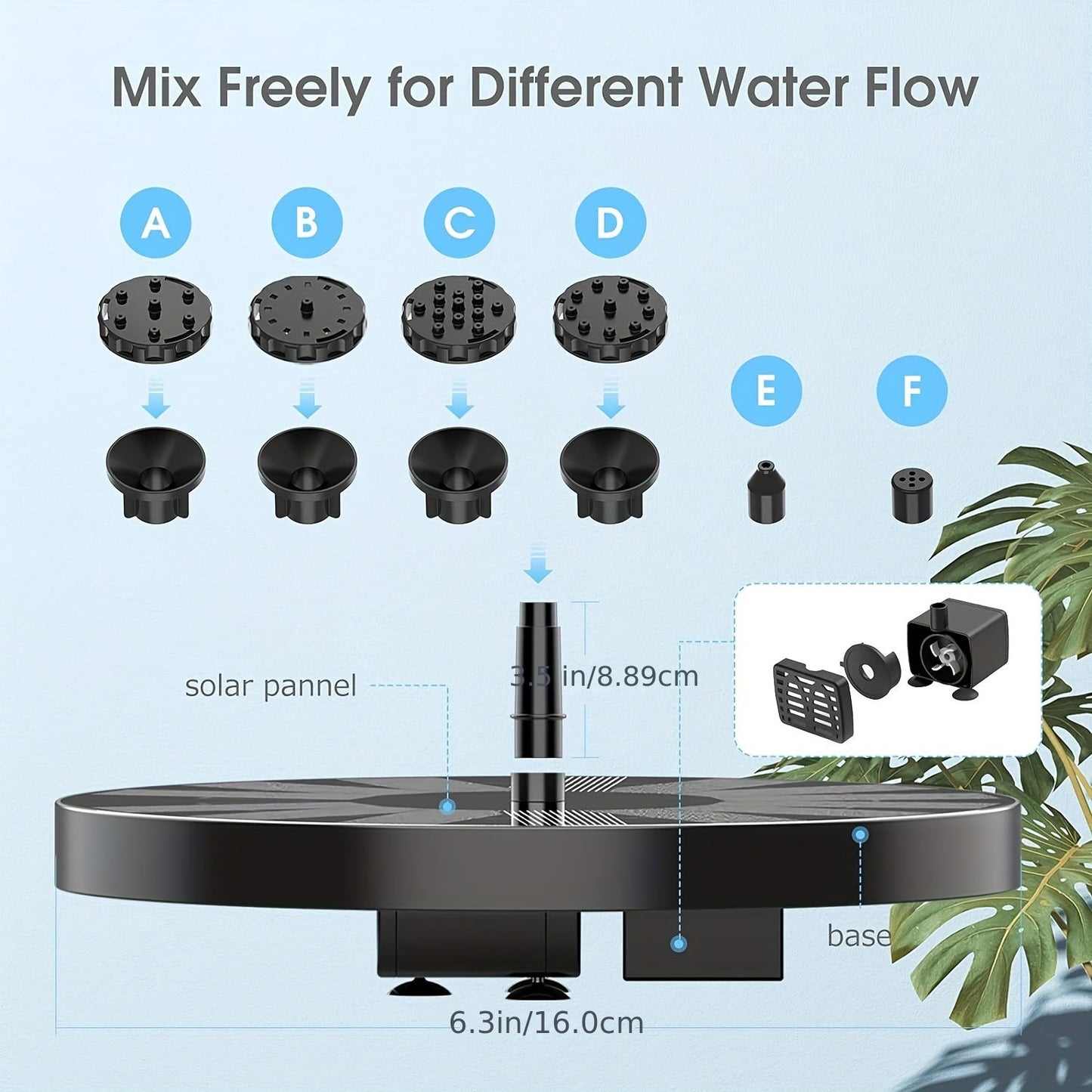Solar Fountain, Bird Bath Set Vintage Outdoor Garden Pond Decor for Garden, Patio and Yard Use