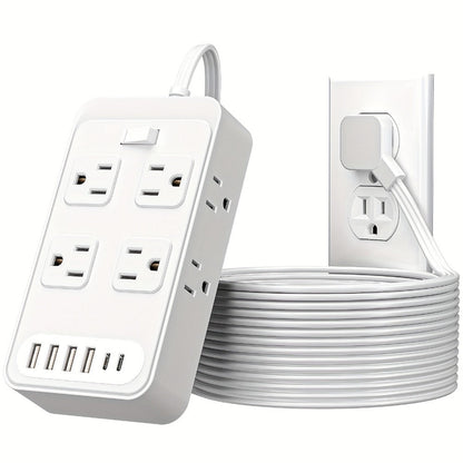 One-Touch Switch Desk Charging Station 14-in-1, 8 Widely Distributed AC Outlets & 6 USB Ports (4 USB-A + 2 USB-C)