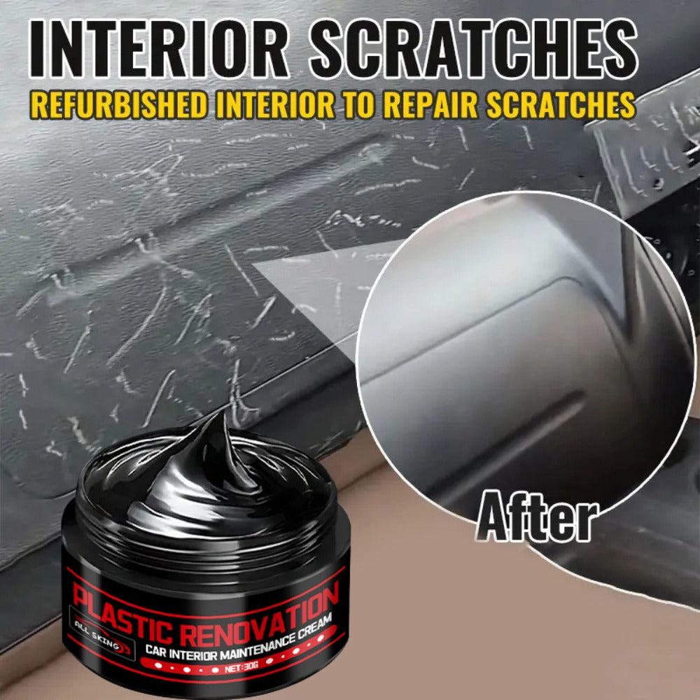 Car Plastic Restorer & Black Interior Trim Polish – Scratch Repair Paste, Anti-Aging Refurbishment Wax for Dashboard, Bumper