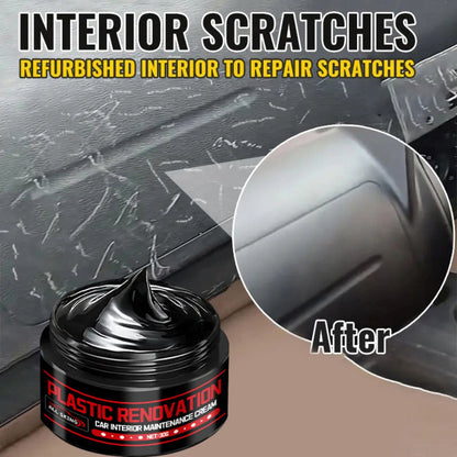 Car Plastic Restorer & Black Interior Trim Polish – Scratch Repair Paste, Anti-Aging Refurbishment Wax for Dashboard, Bumper