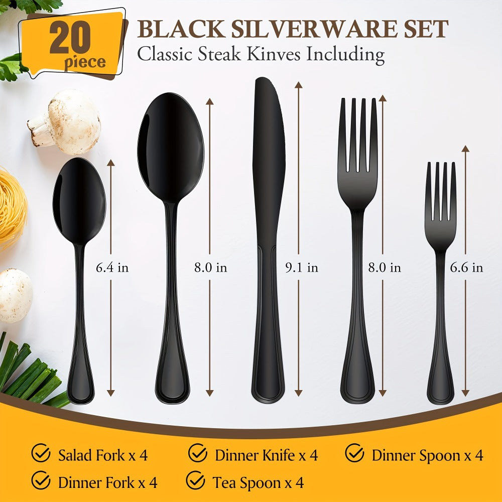 Stainless Steel Flatware Sets in 20–72 Piece Silver, Black or Gold Configurations with Exact Checkout Options