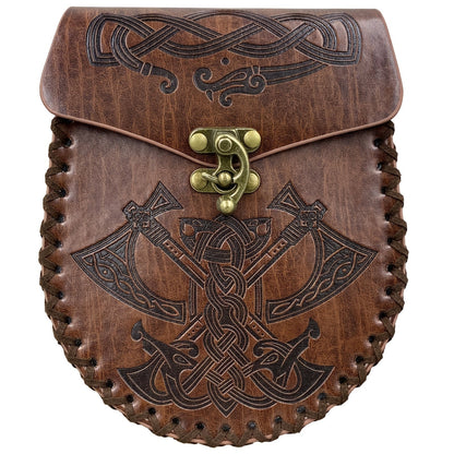 Costume Accessories Faux Leather Medieval Belt Pouch with Five Embossed Design Options in Brown or Black