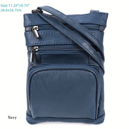 Genuine Leather Shoulder Bag for Women Men Soft First-Layer Cowhide Crossbody Bag Multi-Pocket Messenger Bag 3 Sizes Fits Smartphone Tablet