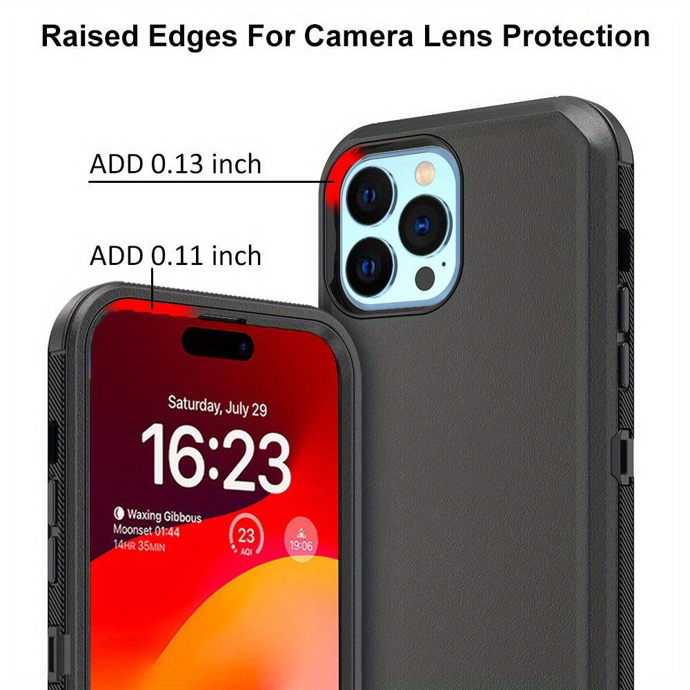Phone Case Dual-Layer TPU and PC Cover with Rotating Belt Clip Holster for Black iPhone 15 Configuration