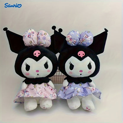 Stuffed Animal Gothic Character Doll with Skull Embroidery, Floral Bow, Princess Dress and Two Colors