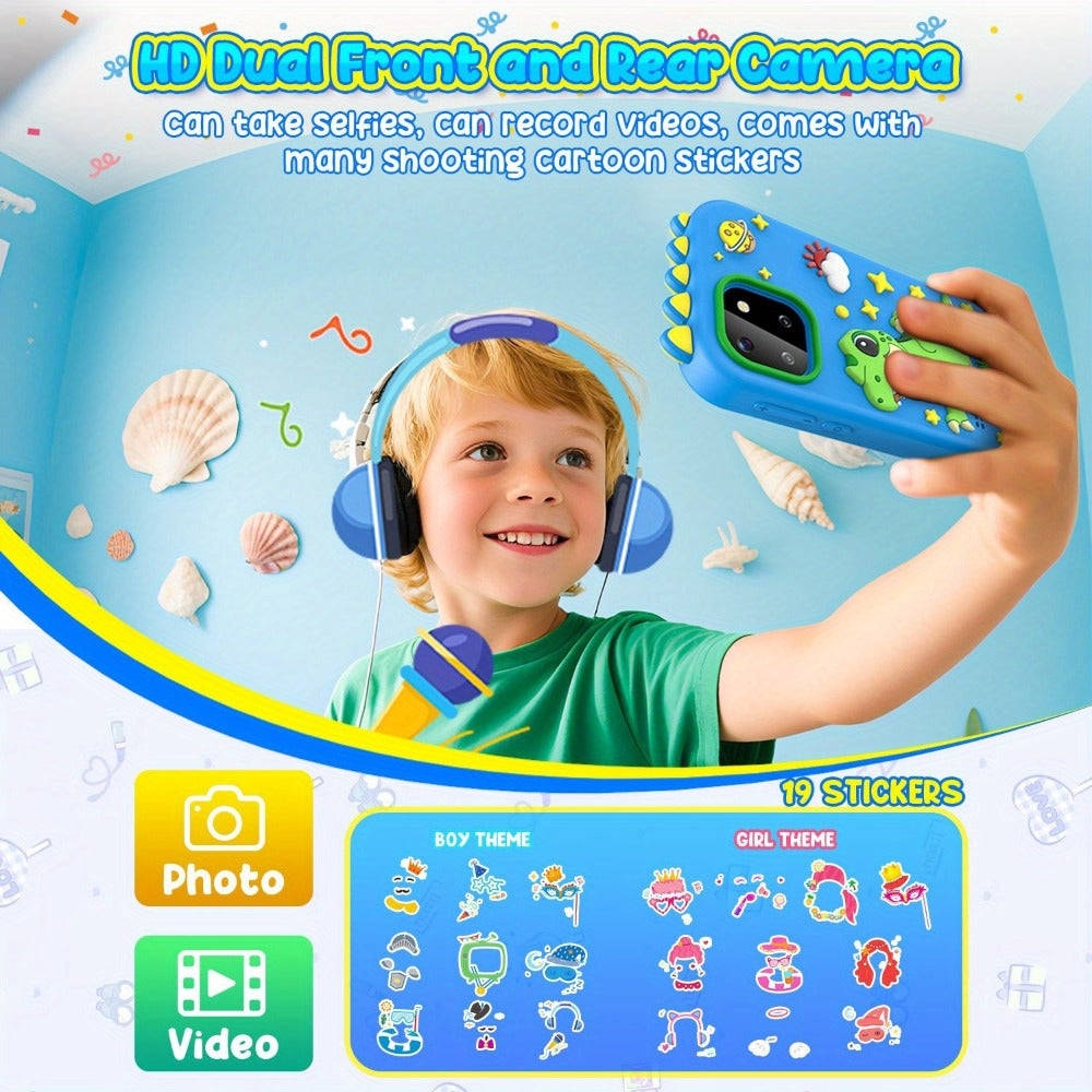 Kids Toy Mobile Phone with Dual Cameras, Touchscreen & MP3 Player, Educational Toy with Games, Alarm Clock & USB Charging