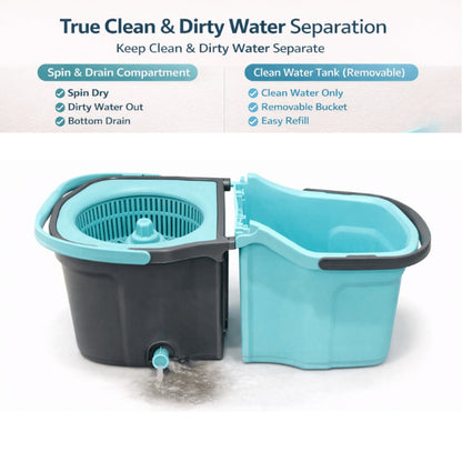 360 Spin Mop and Bucket Set with Wringer – Stainless Steel Extended Handle Spinning Mop Bucket System with Microfiber Mop Refills