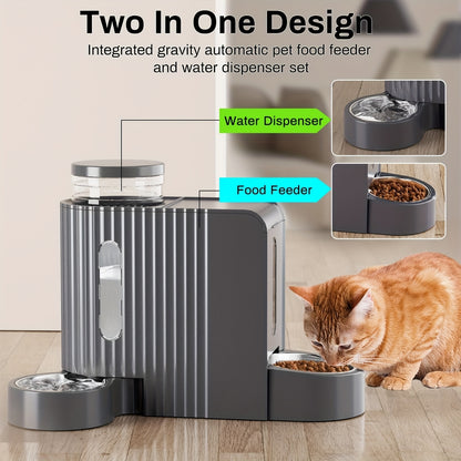 Gravity Dog Water Dispenser & Feeder 2-in-1 Set – 1.59 Gal Water + 5.73 lb Food, Automatic No-Electric Gravity Feeding Station with 304