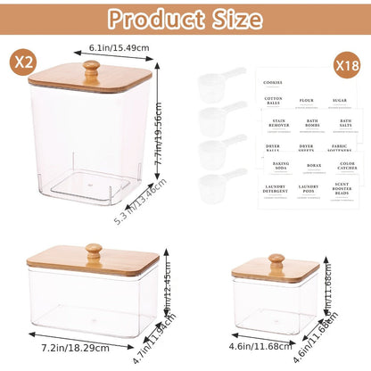 Laundry Pod Containers Set of 4 with Lids Scoops and Labels for Entryways, Bedrooms and Living Spaces