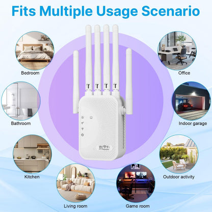 Ourlife WiFi Extender 11000 Sq Ft 6-Antenna 360° - 2.4GHz Signal Enhancer with Ethernet Port, Plug and Play
