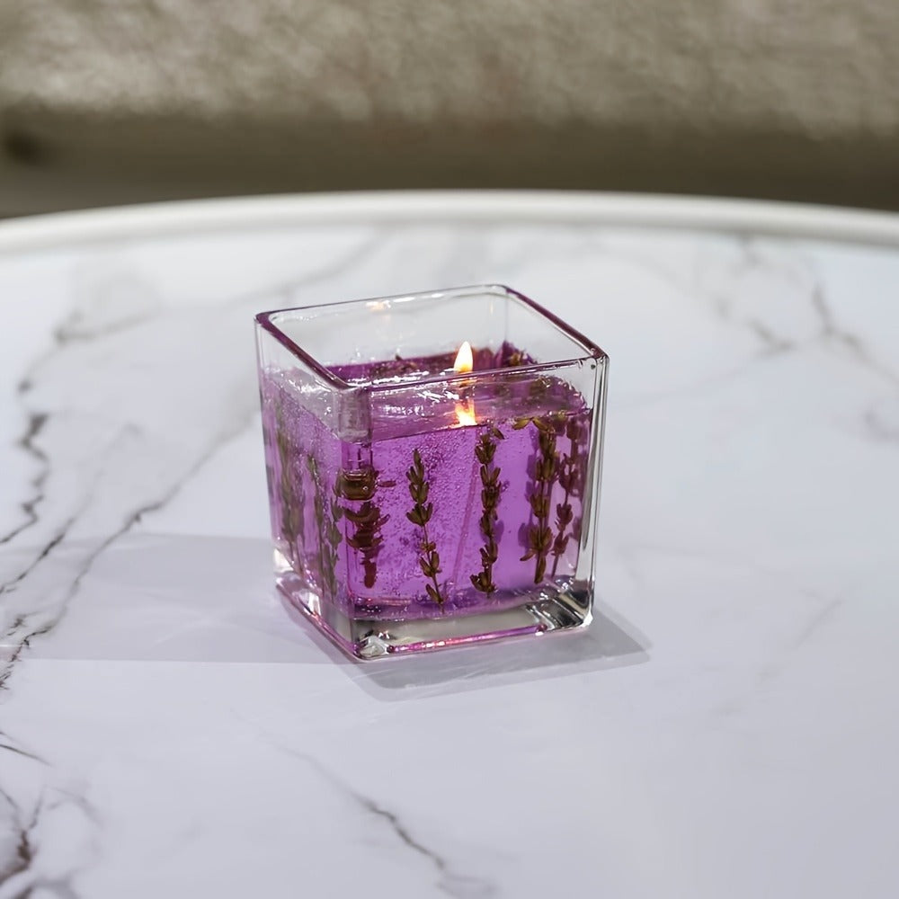 550g Floral Inlay Candle in Approximate 8 x 8cm Square Glass Jar, Single Wick and Two Styles