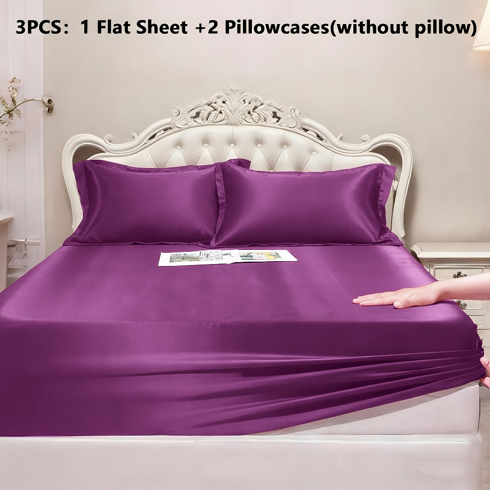 Satin Fitted Sheet Set with Pillowcases – Cooling Smooth Breathable Wrinkle-Resistant Bed Sheets, Machine Washable Ultra Soft for Hot