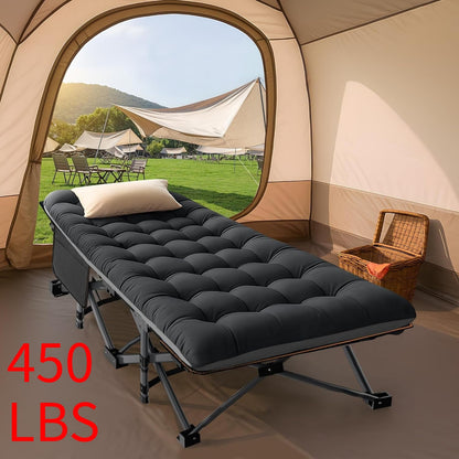 Folding Camping Cot Bed for Adults – Heavy Duty Double Layer Oxford Portable Camp Cot with Soft Pad & Carry Bag for Camping, Beach