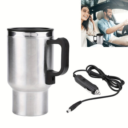 Car Electric Kettle 12V 60W 450ml Stainless Steel Keep 65C Portable Heating Thermos Cup for Entryways, Bedrooms and Living Spaces