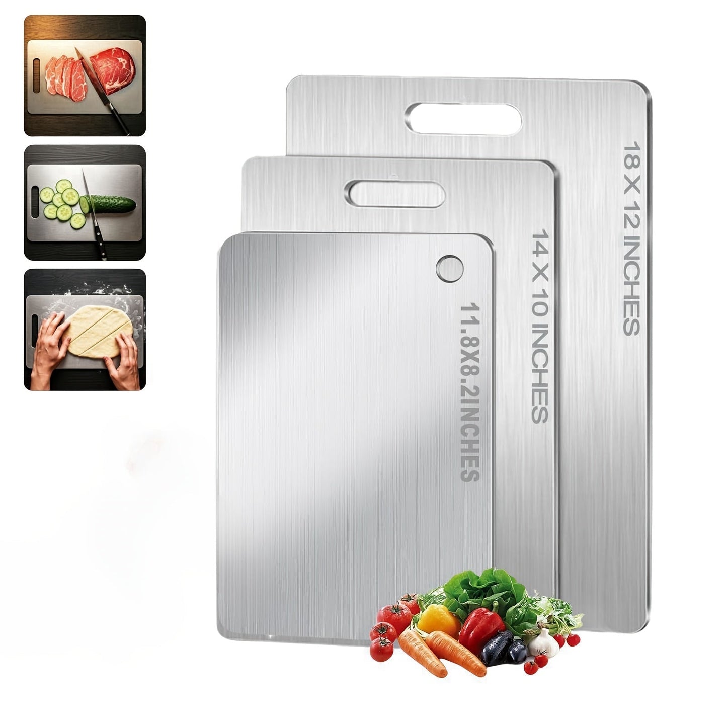 Titanium Cutting Board Set 3-Piece, 100% Pure Titanium Kitchen Chopping Boards Large Medium Small