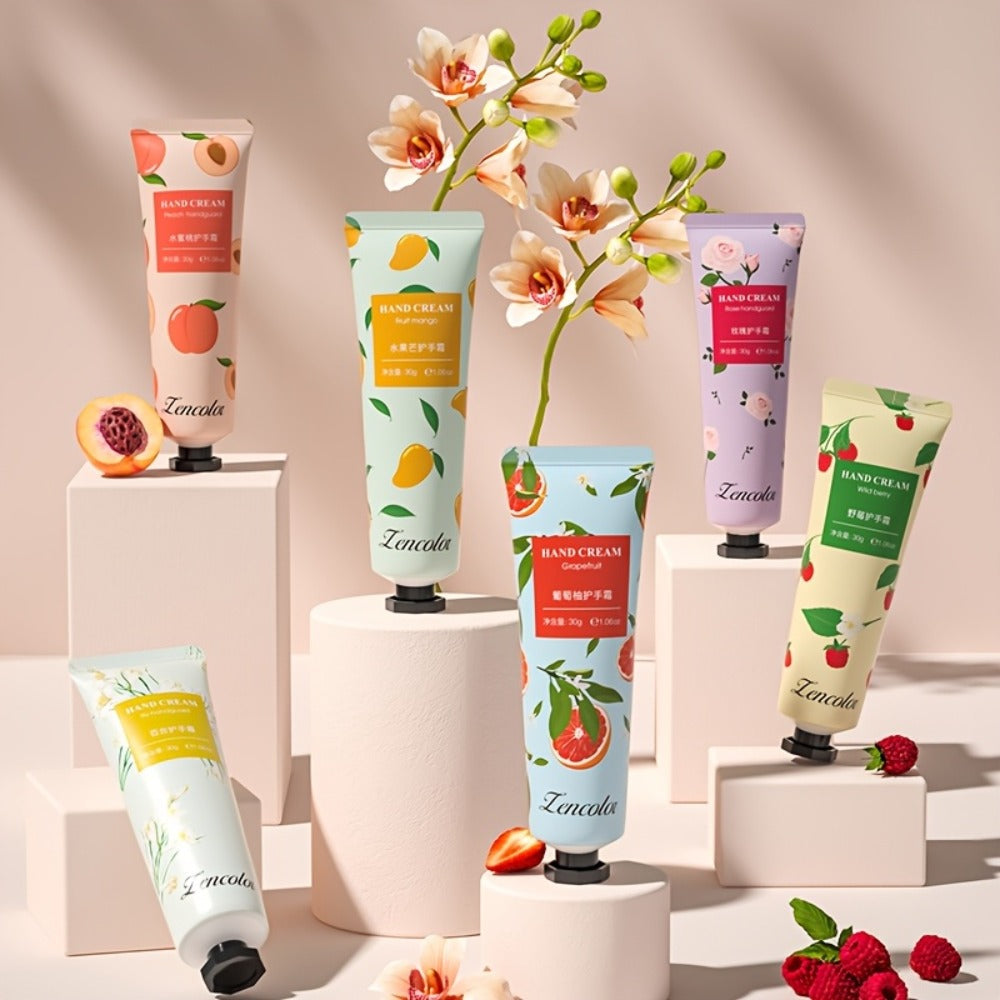 Ten-Piece Hand Cream Gift Box with Botanical and Fruit-Print Travel Tubes in Coordinated Assortment