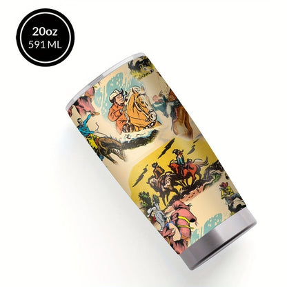 Insulated Tumbler 20oz Cowboy Western Graphic in Yellow Stainless Steel with Lid and Straw