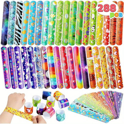 288 Pcs Slap Bracelets Party Favors Bulk Set, 36 Colorful Designs for Kids, Classroom Prizes, Goodie Bags