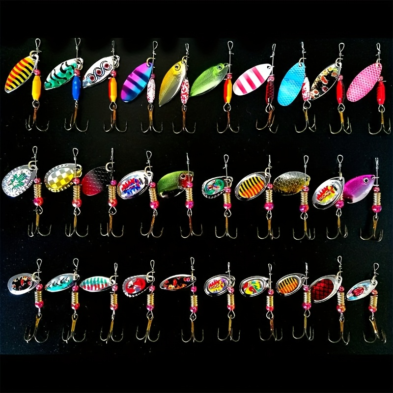 Spinnerbait Fishing Lures 30pcs – Heavy Duty Metal Spoon Jig Multi-Color Artificial Bait Set for Bass Trout Pike Musky