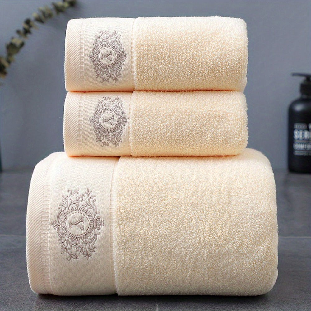 Embroidered Cotton Towel Set 3-Piece – 400g/㎡ Soft Absorbent Lint-Free Bath Towel Hand Towel Set for Home Spa Salon
