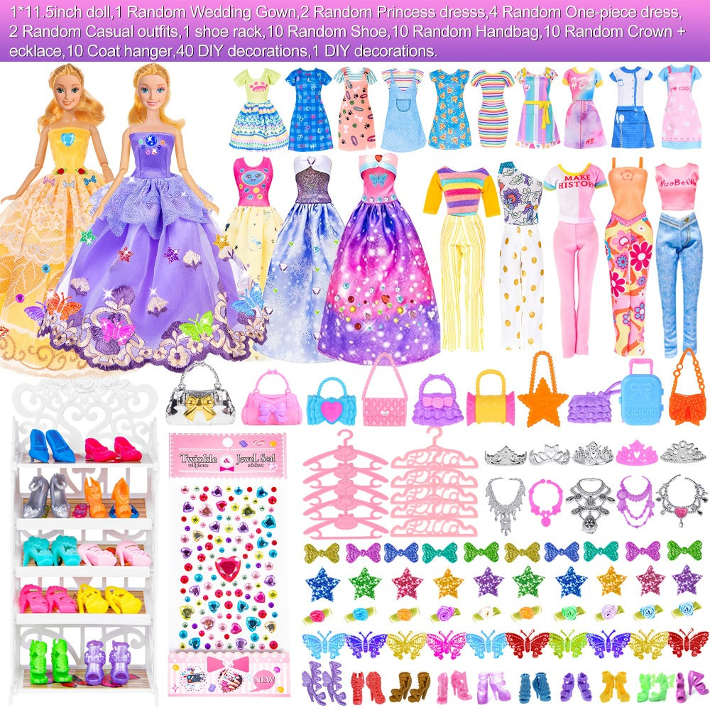 Doll Clothes & Closet Playset 91pcs for 11.5 Inch Fashion Dolls, Wardrobe with Princess Gowns, Dresses